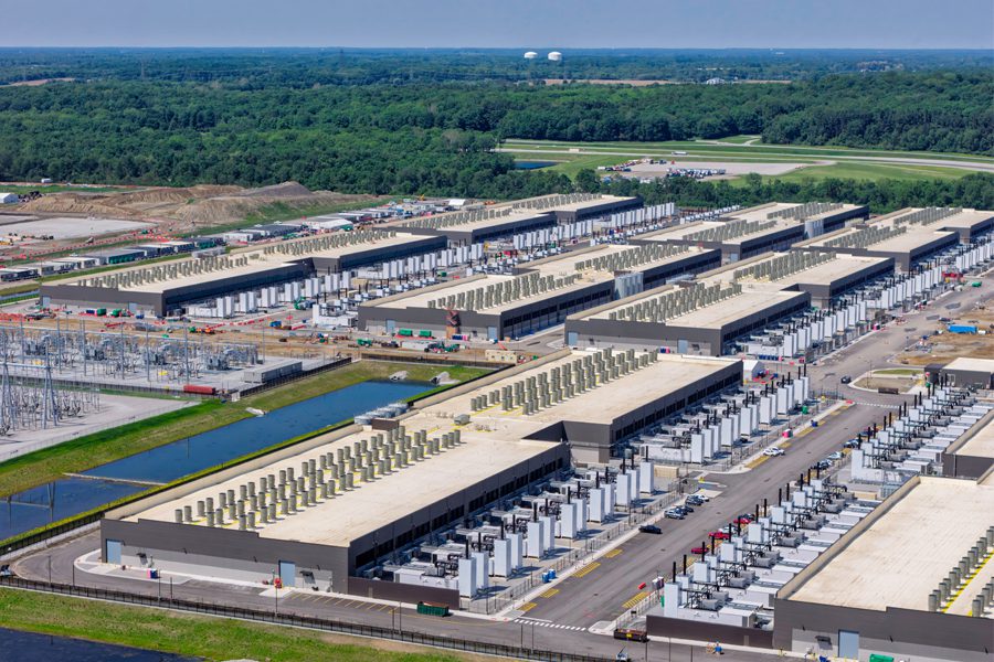 Aerial view of utility-scale battery storage facility
